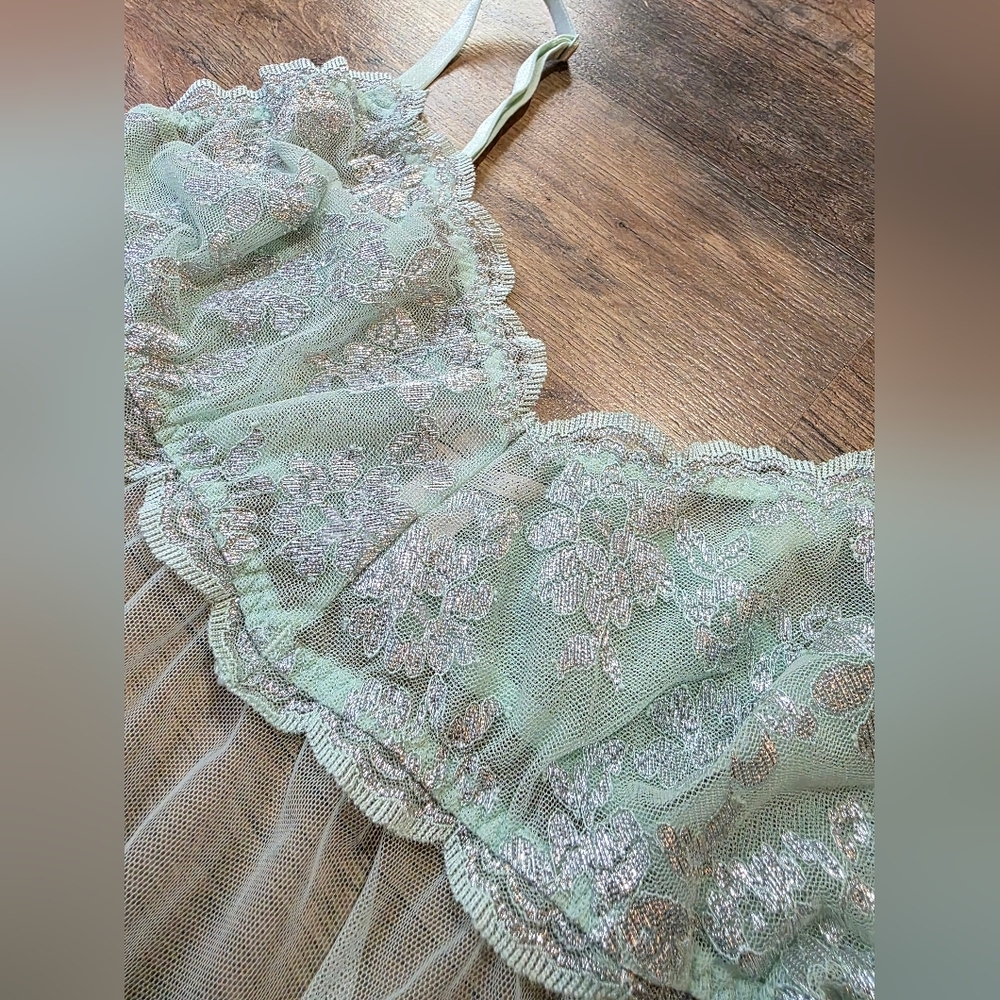 Victoria's Secret Women's Mint Blue Silver Floral Lace Babydoll Lingerie Size M - Picture 5 of 11